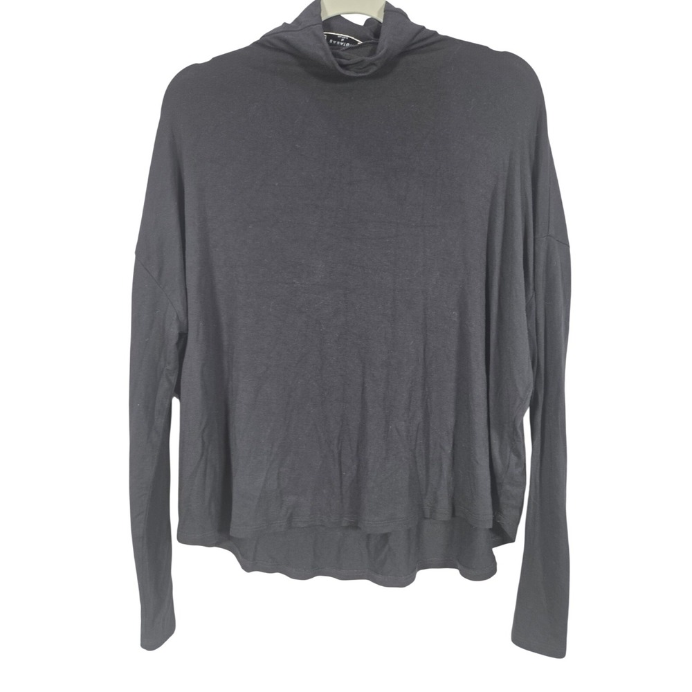 Babaton Mock Neck Top Womens Medium Black Long Sleeve Rayon Spandex Minimalist